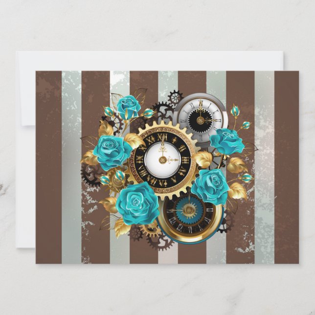 Steampunk Clock och Turcouise Ro på Stripe Meddelande (Framsida)