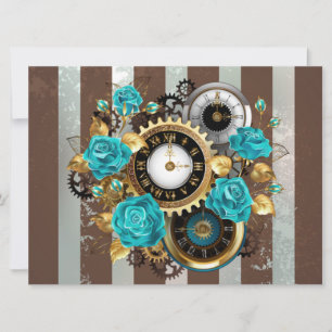 Steampunk Clock och Turcouise Ro på Stripe Spara Datumet
