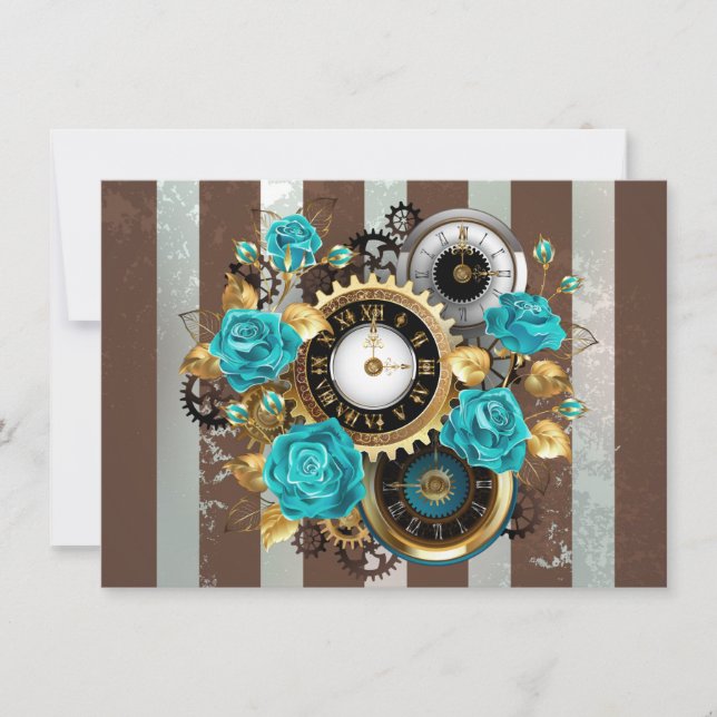 Steampunk Clock och Turcouise Ro på Stripe Spara Datumet (Framsida)