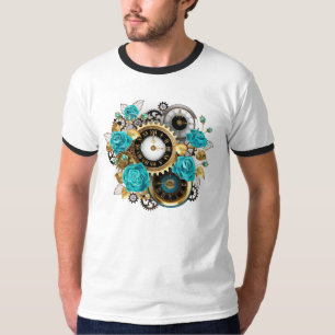 Steampunk Clock och Turcouise Ro på Stripe T Shirt