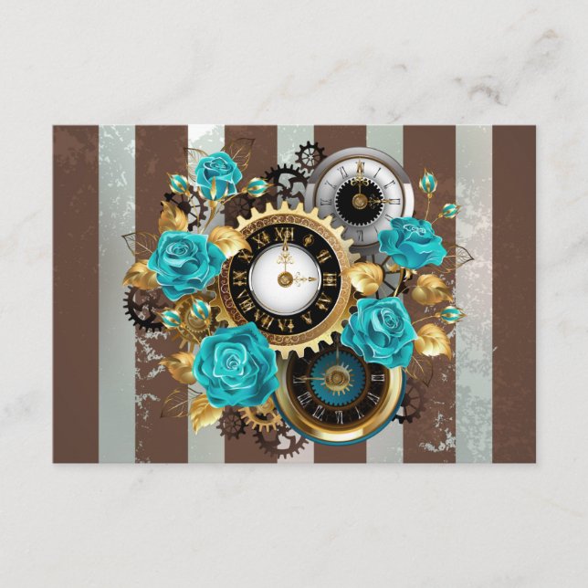 Steampunk Clock och Turcouise Ro på Stripe Tilläggskort (Framsida)