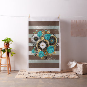 Steampunk Clock och Turcouise Ro på Stripe Tyg