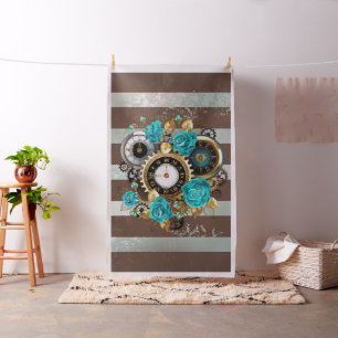 Steampunk Clock och Turcouise Ro på Stripe Tyg