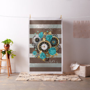 Steampunk Clock och Turcouise Ro på Stripe Tyg