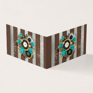 Steampunk Clock och Turcouise Ro på Stripe Visitkort