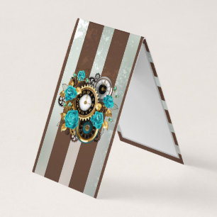 Steampunk Clock och Turcouise Ro på Stripe Visitkort