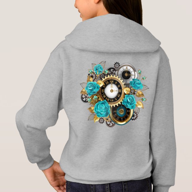 Steampunk Clock och Turcouise Ro på StriT-Shirt T Shirt (Baksida)