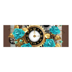 Steampunk Clock och Turquise Rosor på Stripe Fototryck