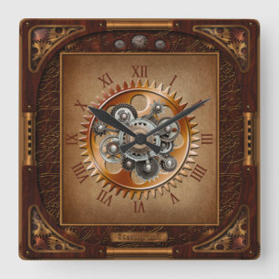 Steampunk Clock~Stora antika hörn~Romerska siffro Fyrkantig Klocka