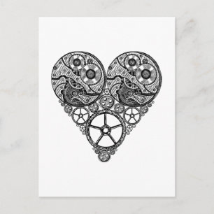 Steampunk Clock Works och Gear Heart Vykort