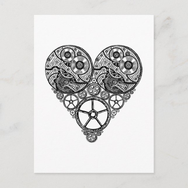 Steampunk Clock Works och Gear Heart Vykort (Framsida)