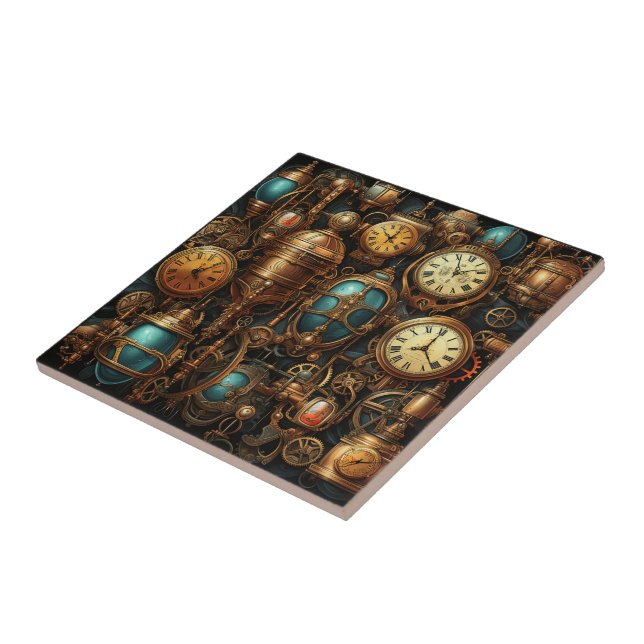 Steampunk Clocks Ceramic Tile Kakelplatta (Sidan)
