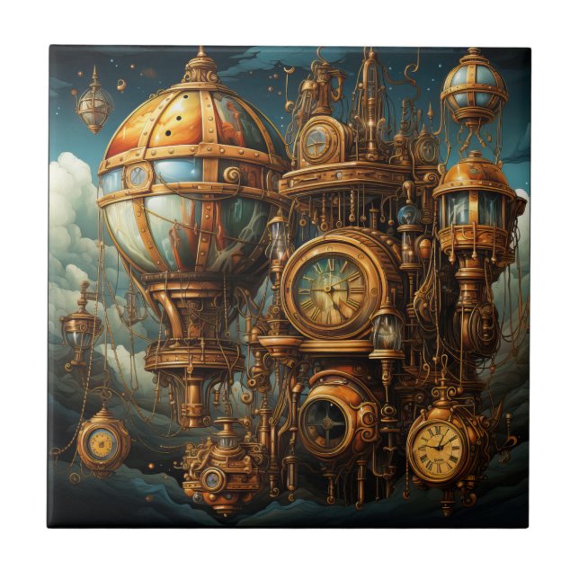 Steampunk Clocks Ceramic Tile Kakelplatta (Framsidan)