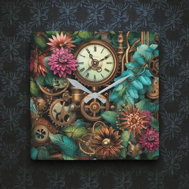 Steampunk Clocks & Gears Wall Clock Fyrkantig Klocka (Skapare uppladdad)