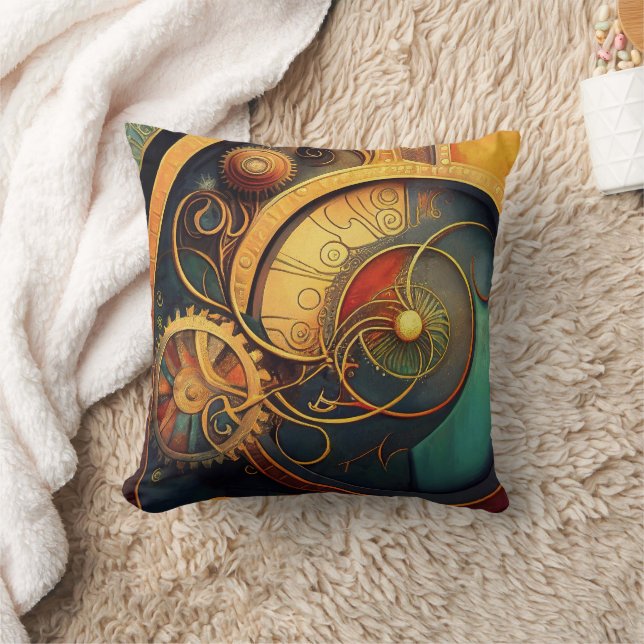 Steampunk Clockwork Abstract Design Kudde (Filt)