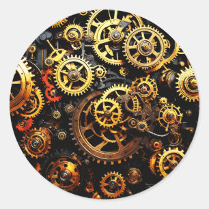 Steampunk Clockwork Gears 1004 Runt Klistermärke