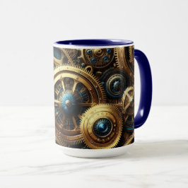 Steampunk Clockwork Guld och Teal Mugg