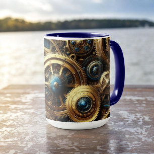 Steampunk Clockwork Guld och Teal Mugg