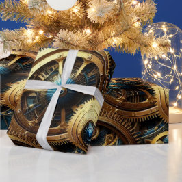 Steampunk Clockwork Guld och Teal Presentpapper