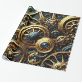 Steampunk Clockwork Guld och Teal Presentpapper