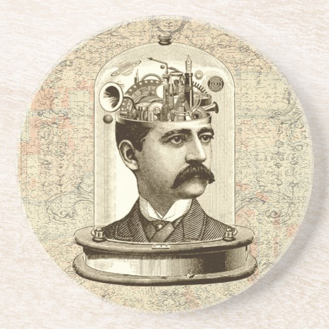 Steampunk clockwork-hjärnhuvud i burk underlägg (Framsidan)