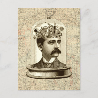 Steampunk clockwork-hjärnhuvud i burk vykort