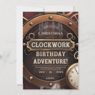 Steampunk Clockwork Vintage Födelsedagsfest Inbjudningar