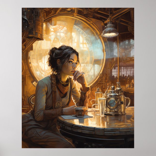 Steampunk Coffee Shop Girl Poster (Framsidan)
