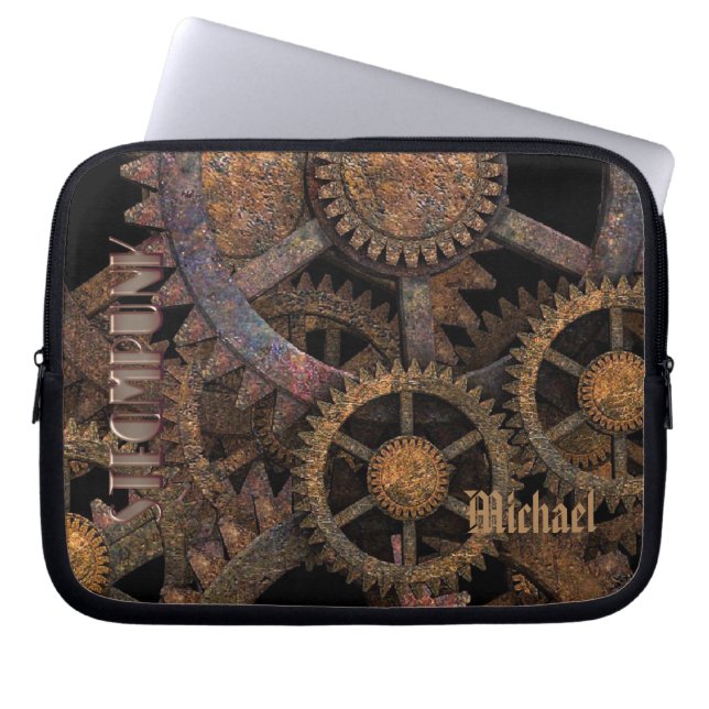 Steampunk Cogs and Wheels Personalised Laptop Fodral (Framsidan)