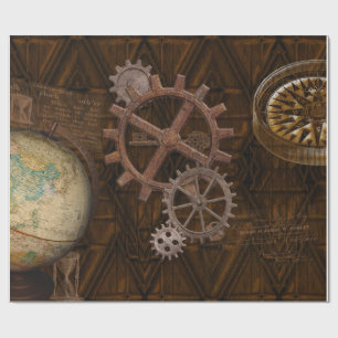 Steampunk Cogs , Gears & World Globe Design Presentpapper