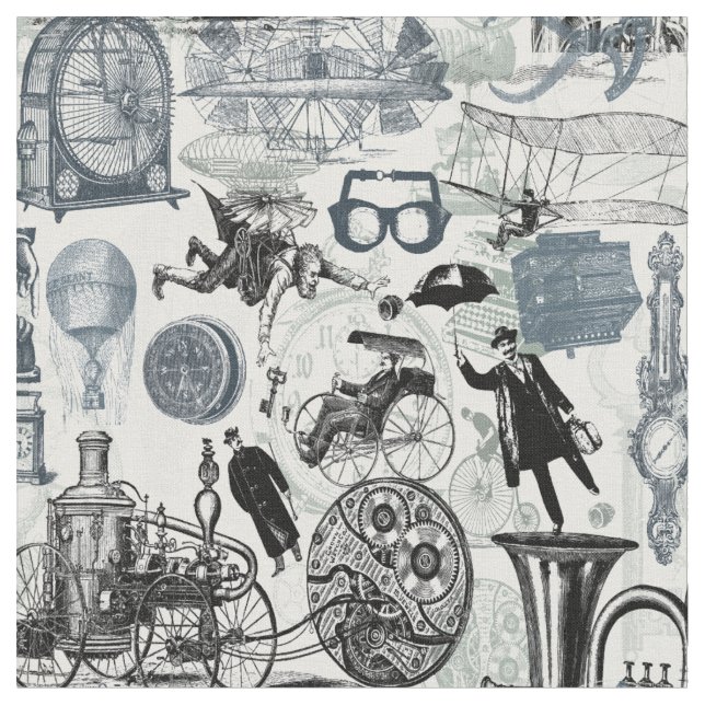 Steampunk Collage #2 - noveltytyg Tyg (Närbild)