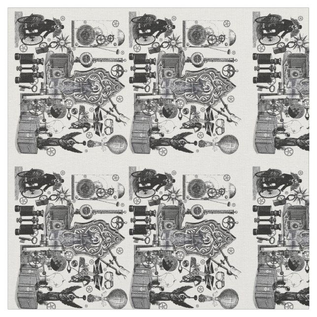 Steampunk Collage #3 - noveltytyg Tyg (Närbild)