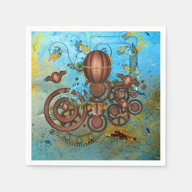 Steampunk Collage Aqua Copper Cocktail Napkins Pappersservett (Framsidan)