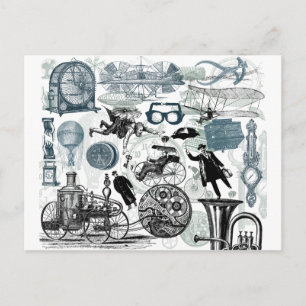 Steampunk Collage Colorisated Vykort