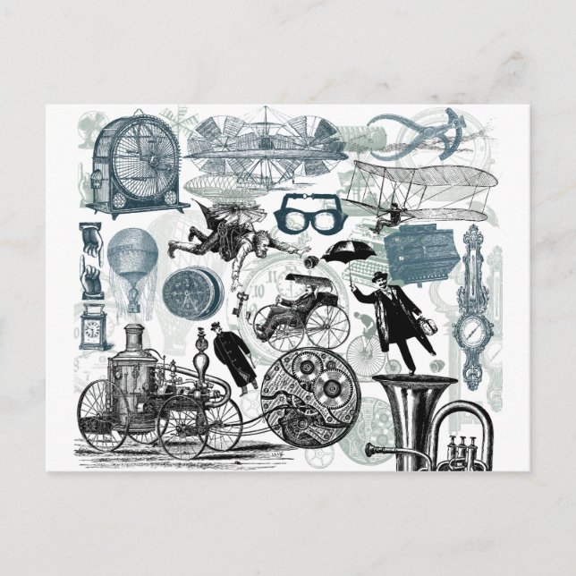 Steampunk Collage Colorisated Vykort (Framsida)