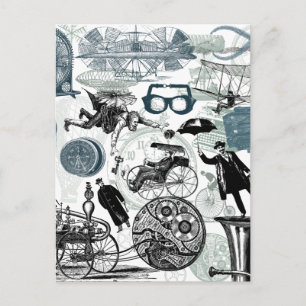 Steampunk Collage Colorisated Vykort