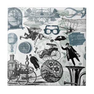 Steampunk Collage Colorized Kakelplatta