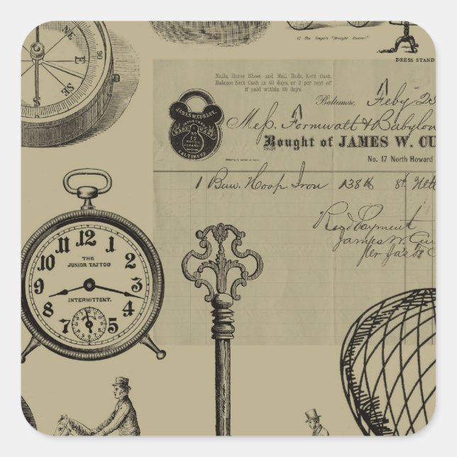 Steampunk Collage Fyrkantigt Klistermärke (Framsida)