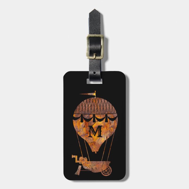 Steampunk Colorful Rust Luftballong Monogram Bagagebricka (Vertikal Framsida)