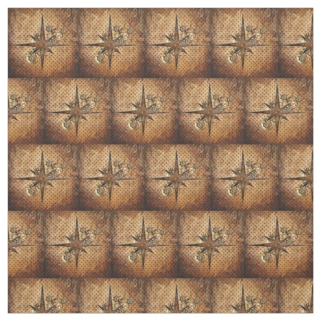 Steampunk Compass Star Fabric Tyg (Provkarta)