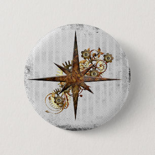 Steampunk Compass Star Grunge Knapp