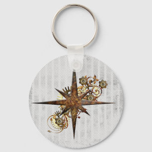 Steampunk Compass Star Grunge Nyckelring