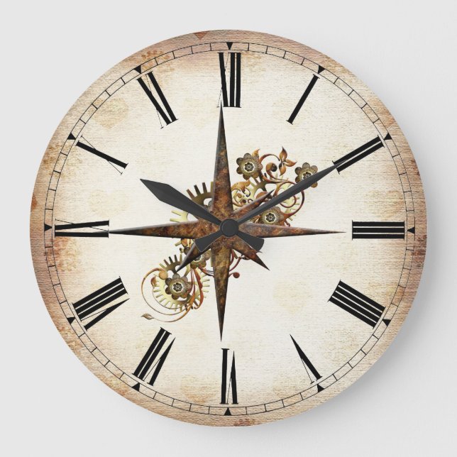 Steampunk Compass Star Stor Klocka (Framsida)