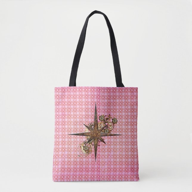 Steampunk Compass Star Tote Bag Tygkasse (Framsida)