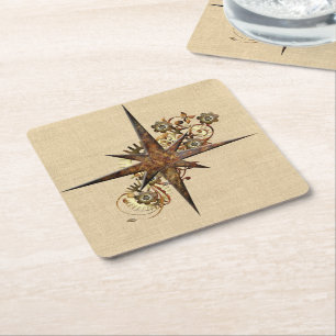 Steampunk Compass Star Underlägg Papper Kvadrat