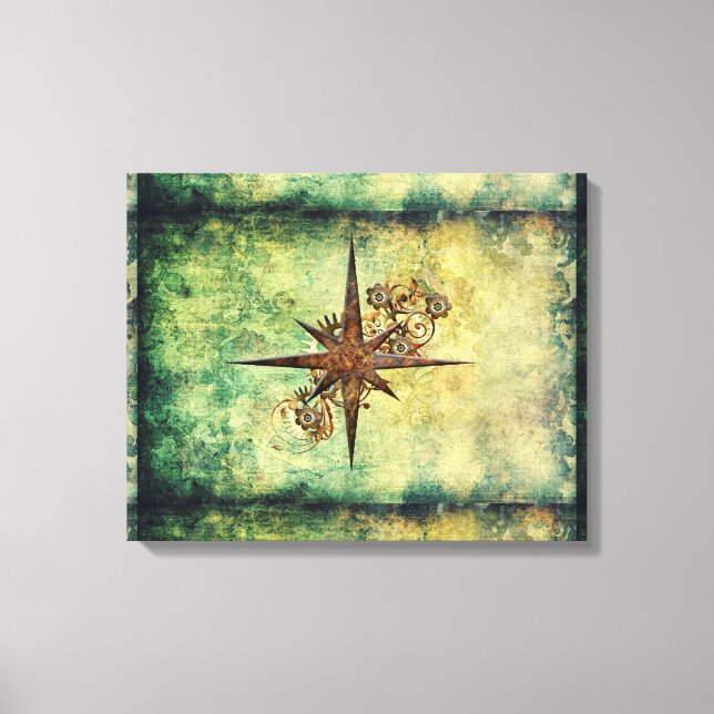 Steampunk Compass Star Wrapped Canvas (Framsida)