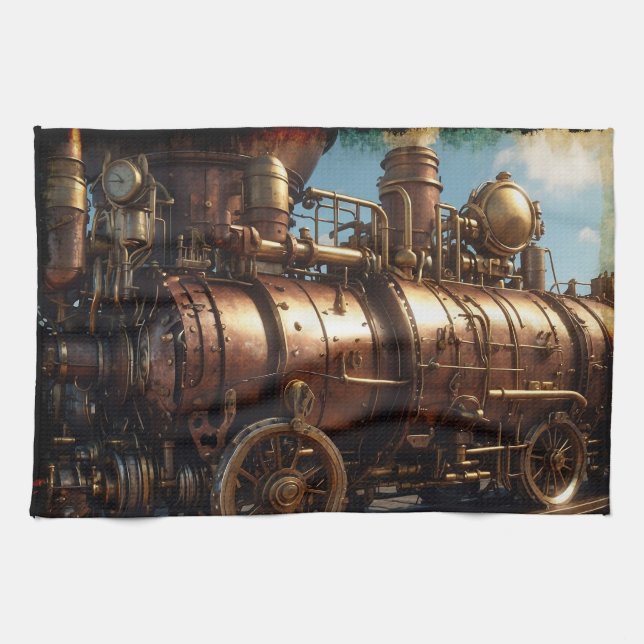 Steampunk Copper Steam Tåg Kökshandduk (Horisontell)