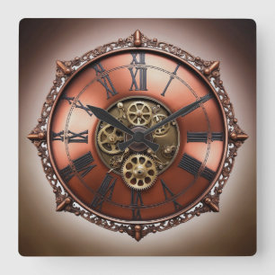 Steampunk Copper Time Ansikte Fyrkantig Klocka