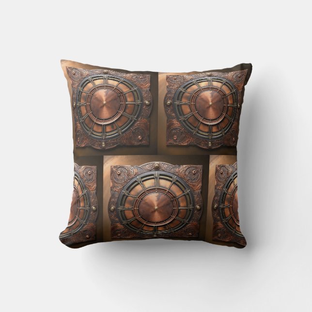 Steampunk Copper Time Ansikte Kudde (Framsida)