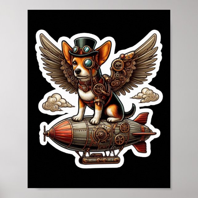 Steampunk Corgi Äventyr Sticker - Whimsical Flyi Poster (Framsidan)
